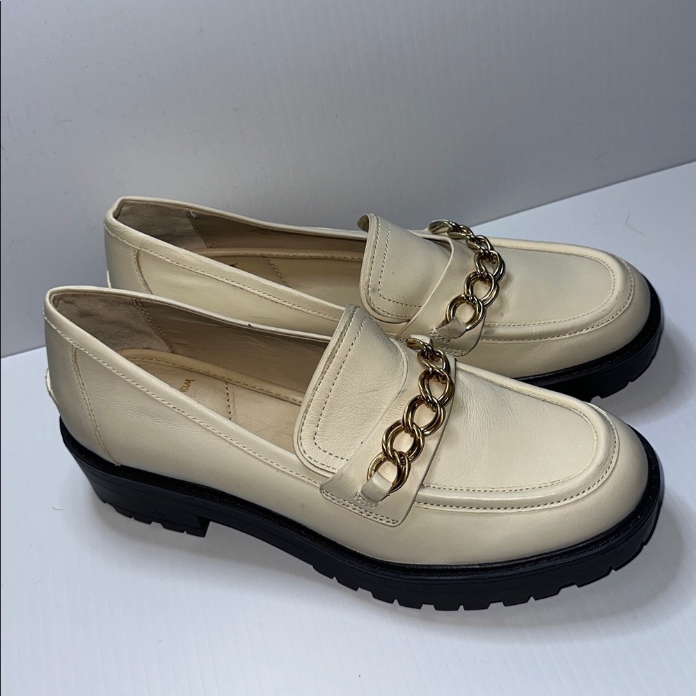 Sam Edelman Cream Loafers with Gold Chain Trim